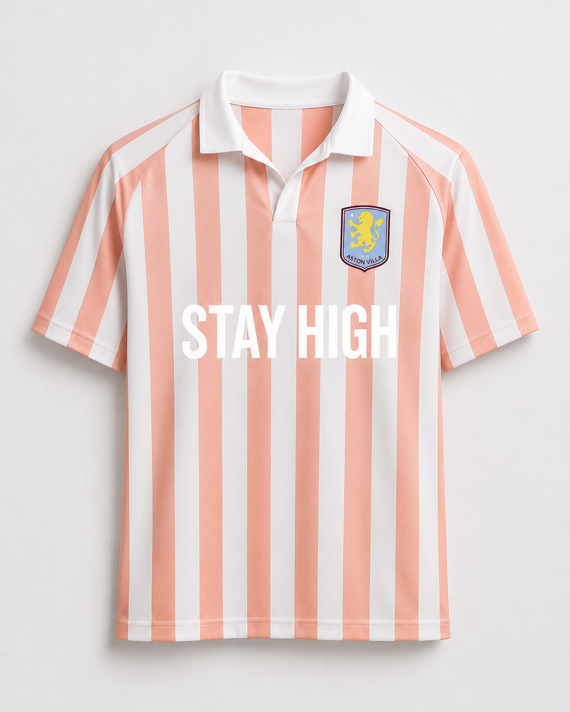 STAY HIGH Striped Polo Jersey Tee — Peach / White