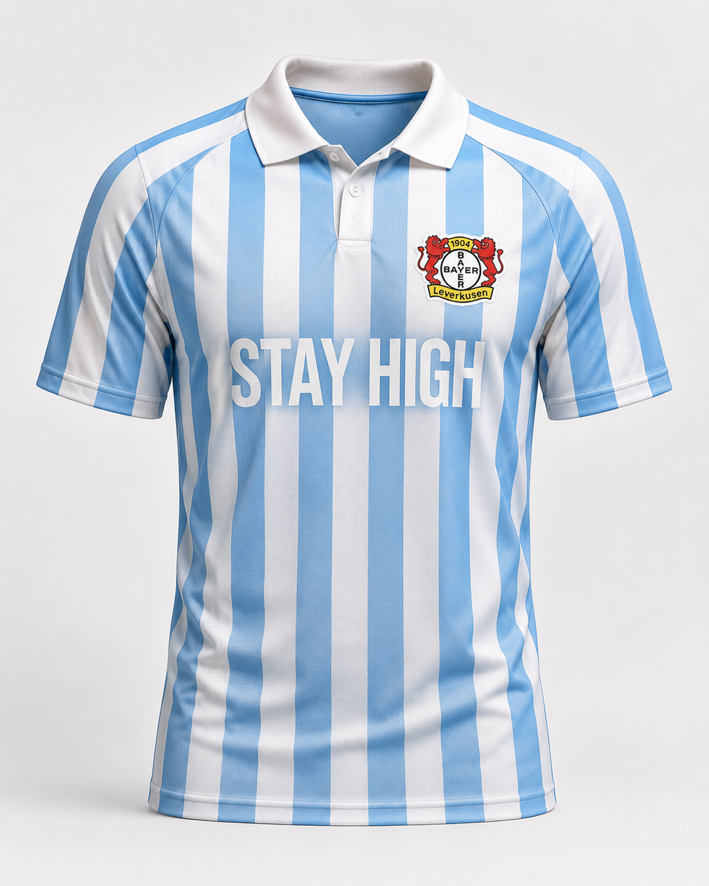STAY HIGH Striped Polo Jersey Tee — Sky Blue / White