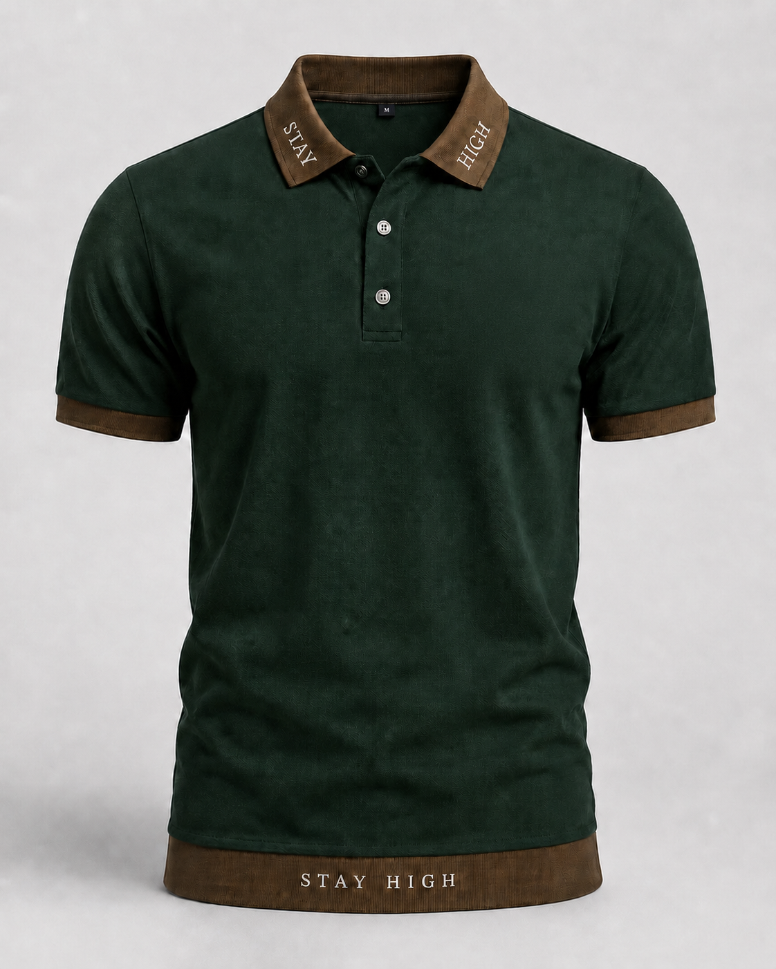 STAY HIGH Premium Polo Tee — Forest Green / Brown