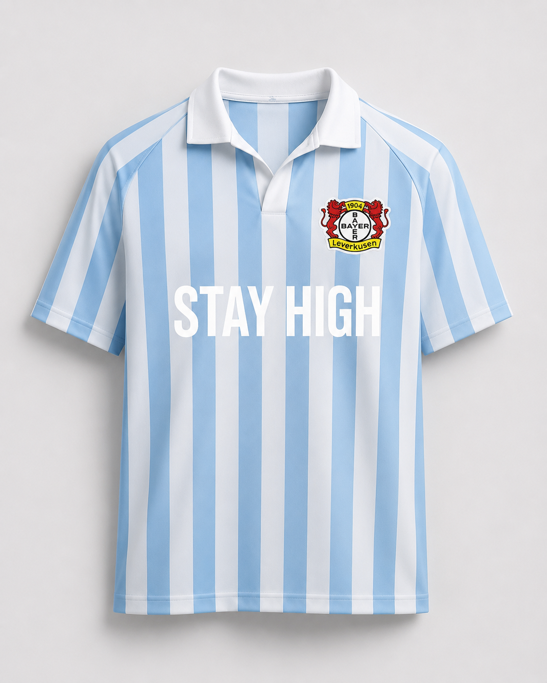 STAY HIGH Striped Polo Jersey Tee — Sky Blue / White