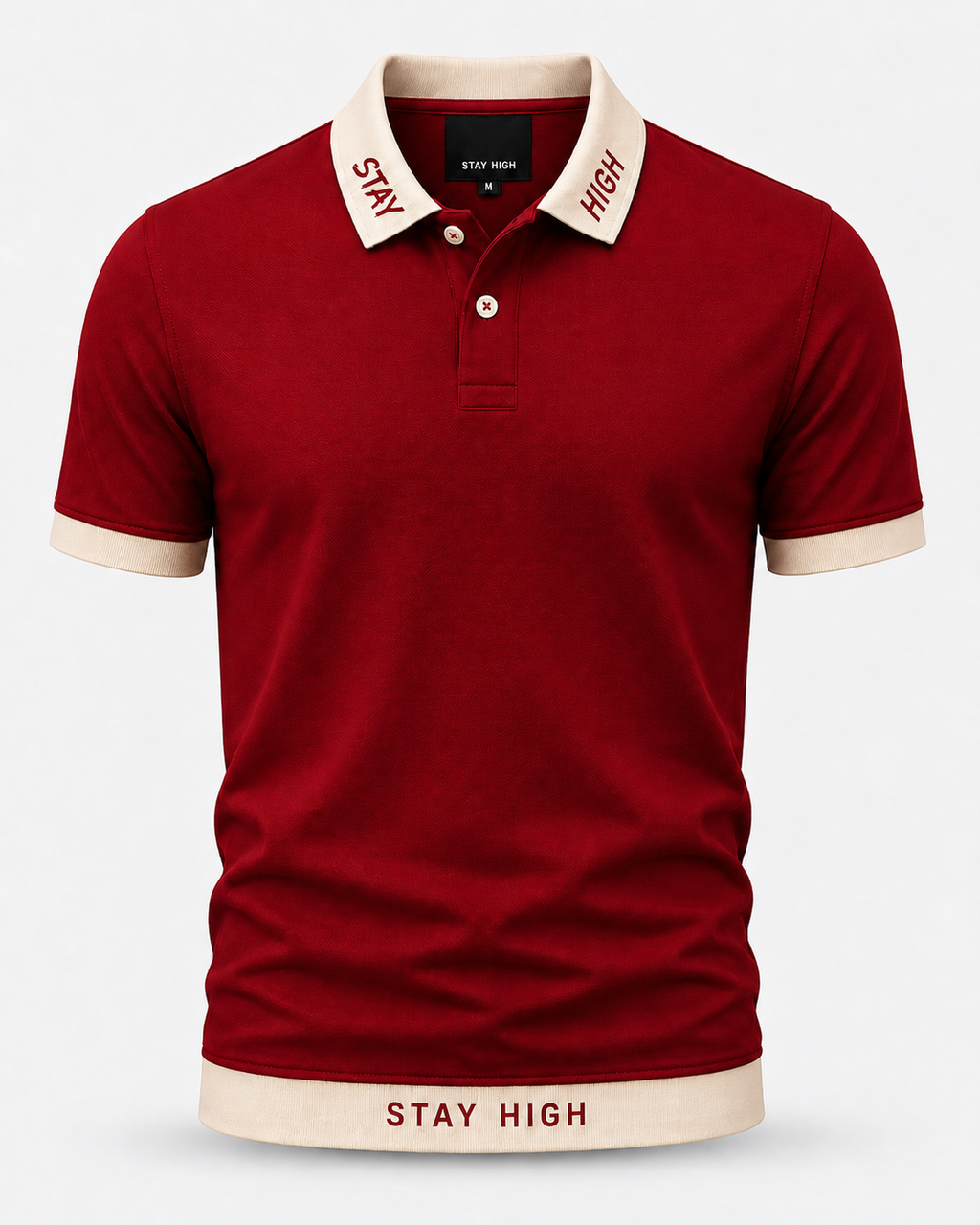 STAY HIGH Premium Polo Tee — Red / Cream