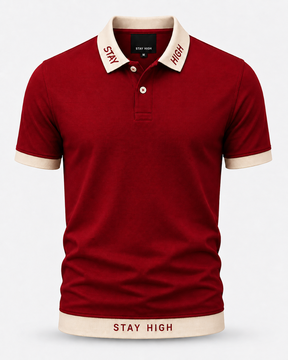 STAY HIGH Premium Polo Tee — Red / Cream