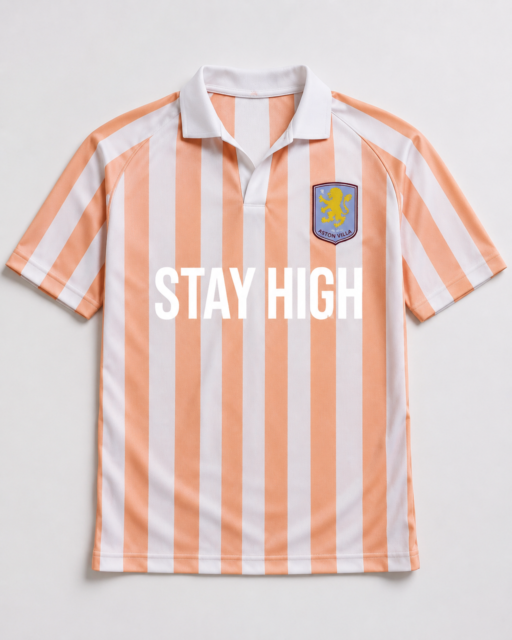STAY HIGH Striped Polo Jersey Tee — Peach / White
