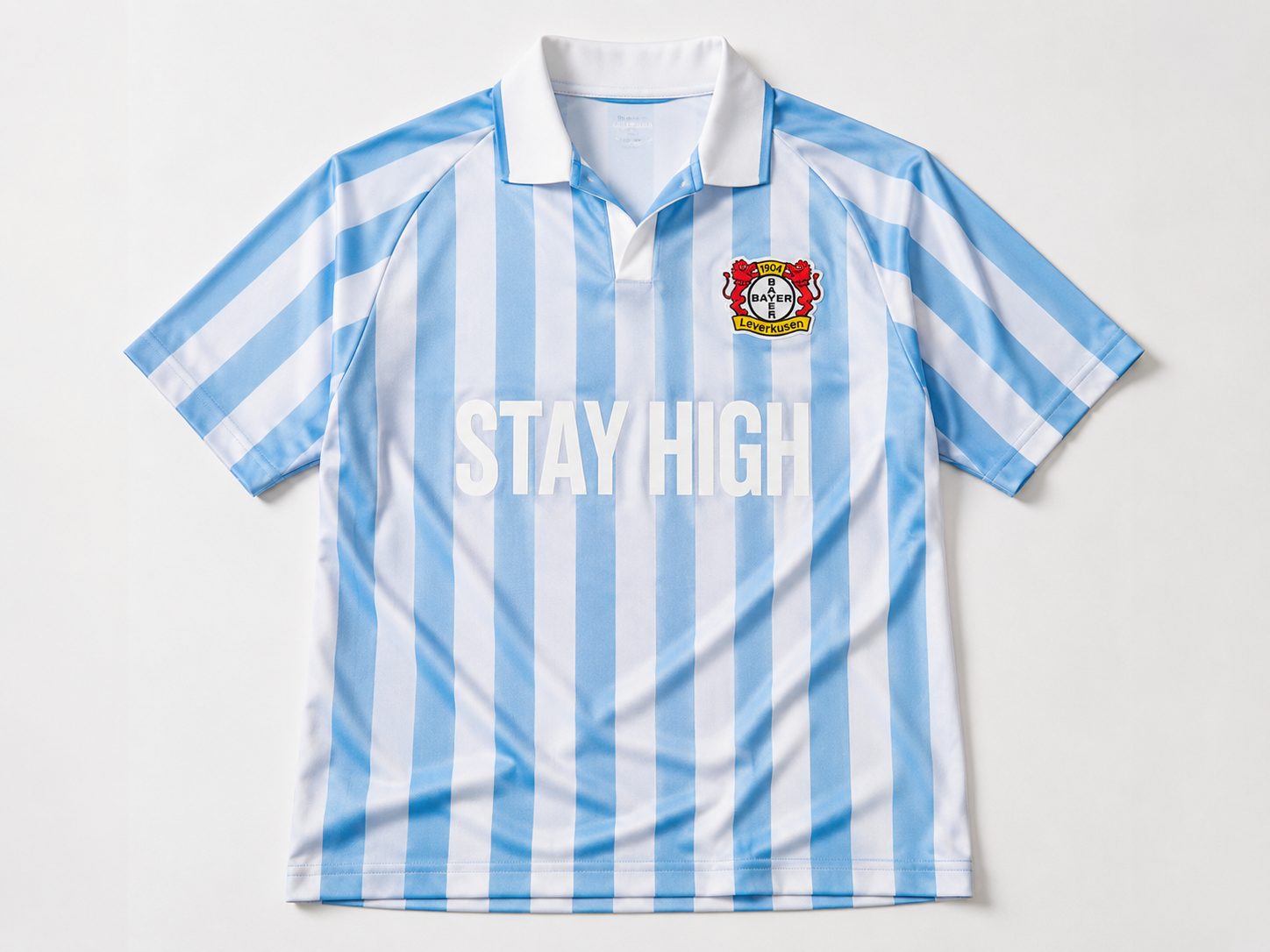STAY HIGH Striped Polo Jersey Tee — Sky Blue / White