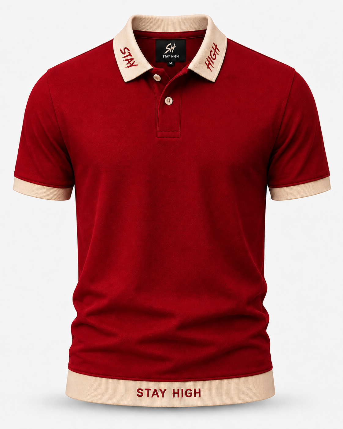 STAY HIGH Premium Polo Tee — Red / Cream