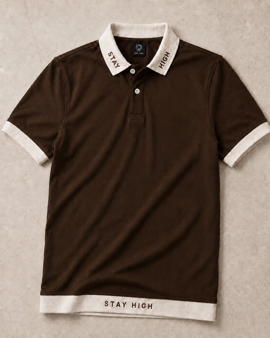 STAY HIGH Premium Polo Tee — Brown / Cream