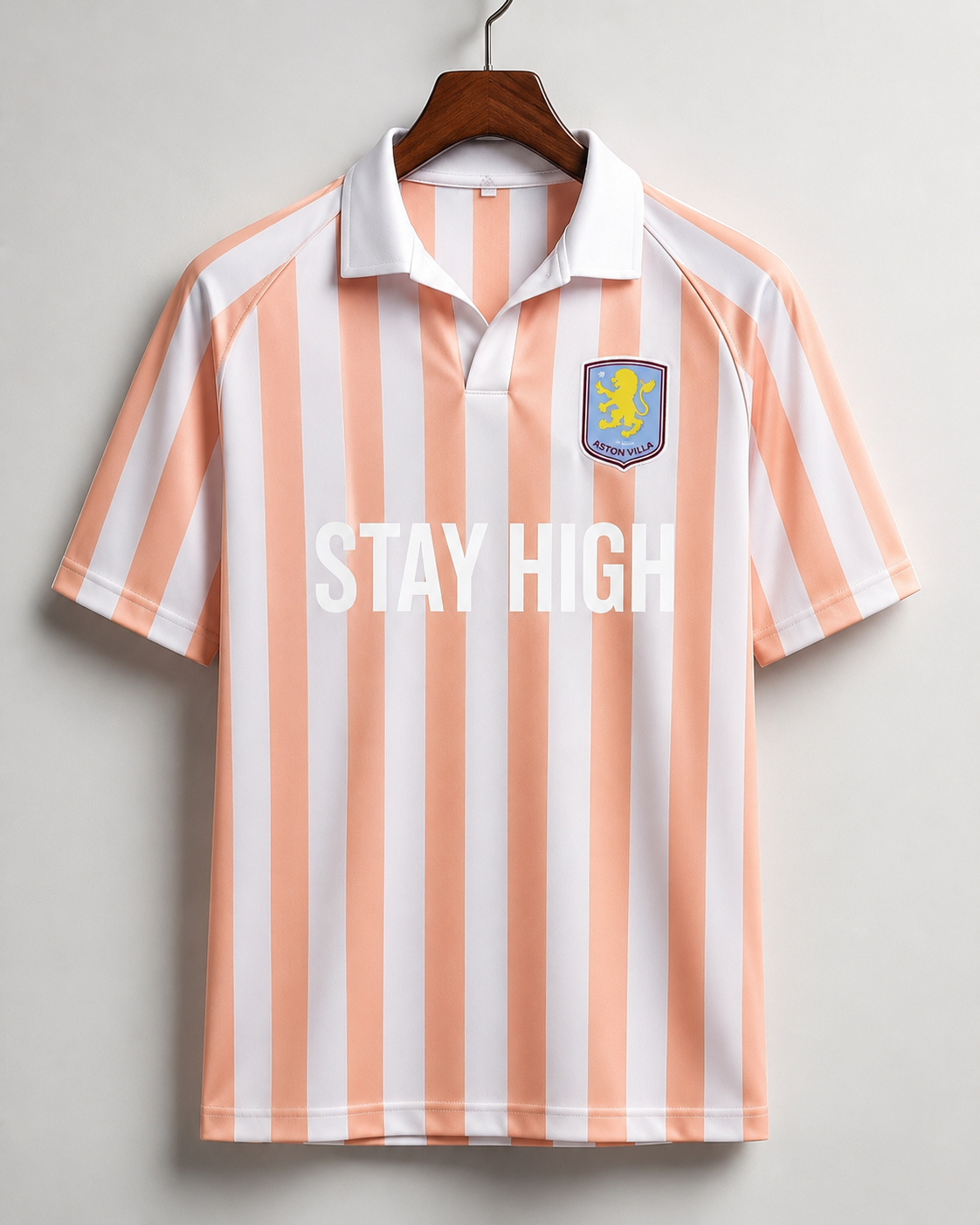 STAY HIGH Striped Polo Jersey Tee — Peach / White