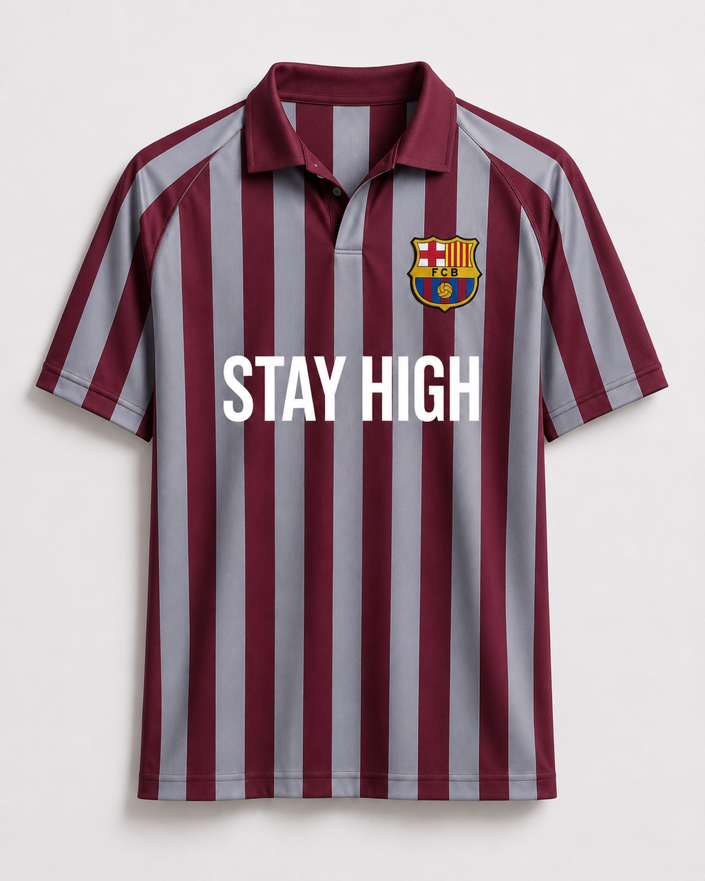STAY HIGH Striped Polo Jersey Tee — Maroon / Grey