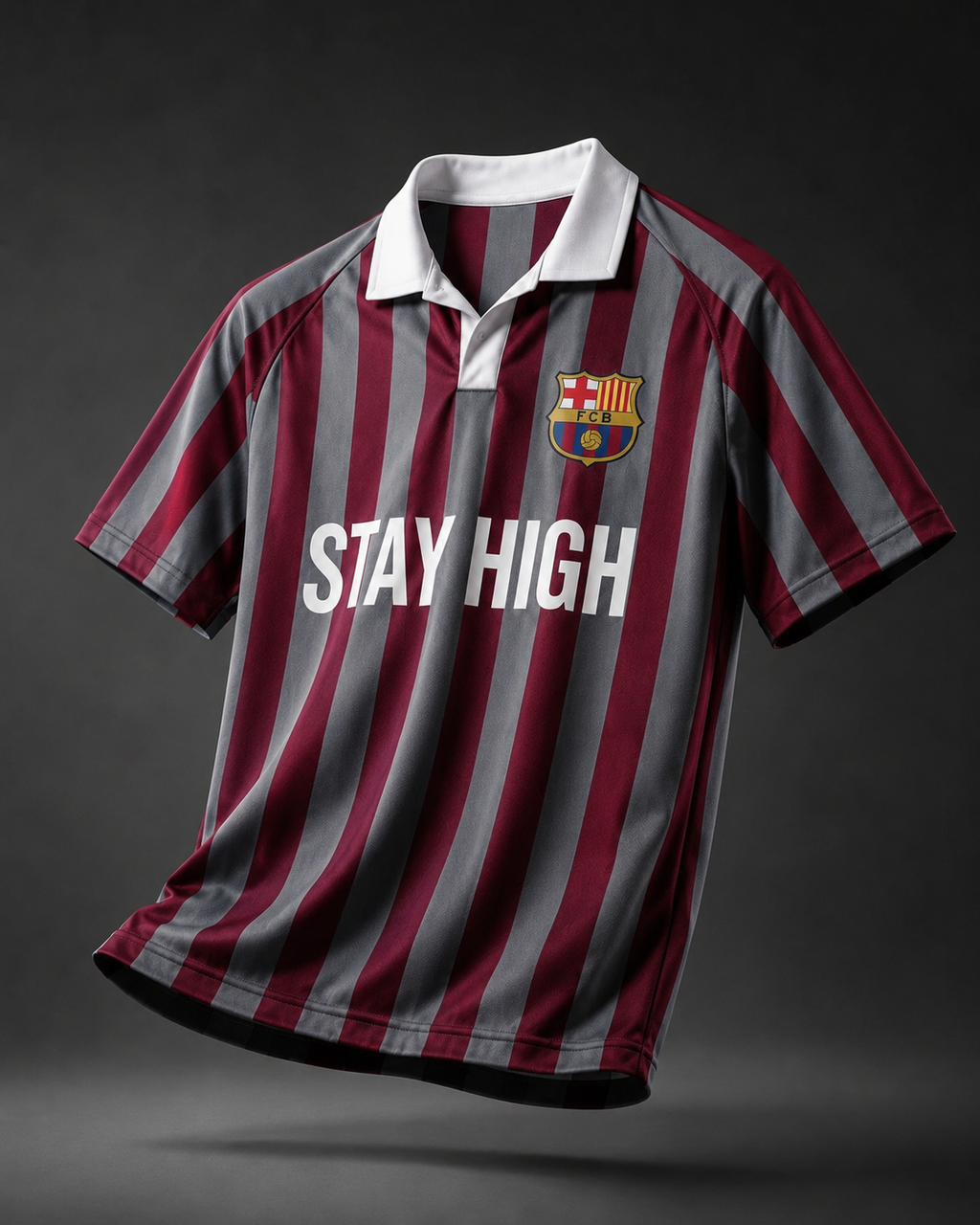 STAY HIGH Striped Polo Jersey Tee — Maroon / Grey
