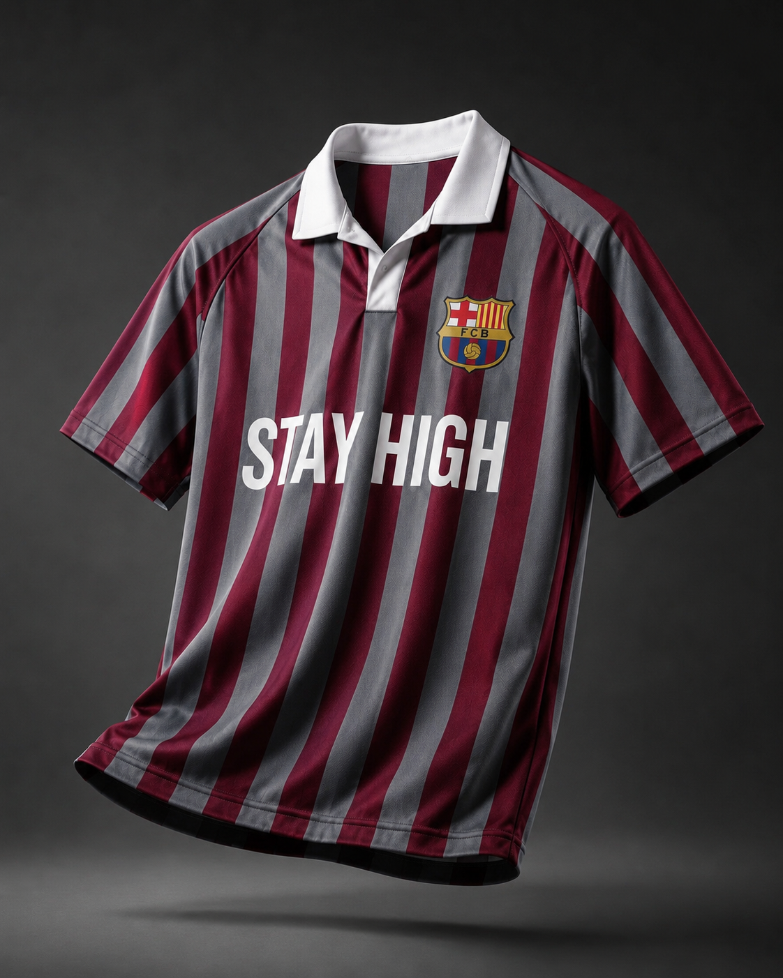STAY HIGH Striped Polo Jersey Tee — Maroon / Grey