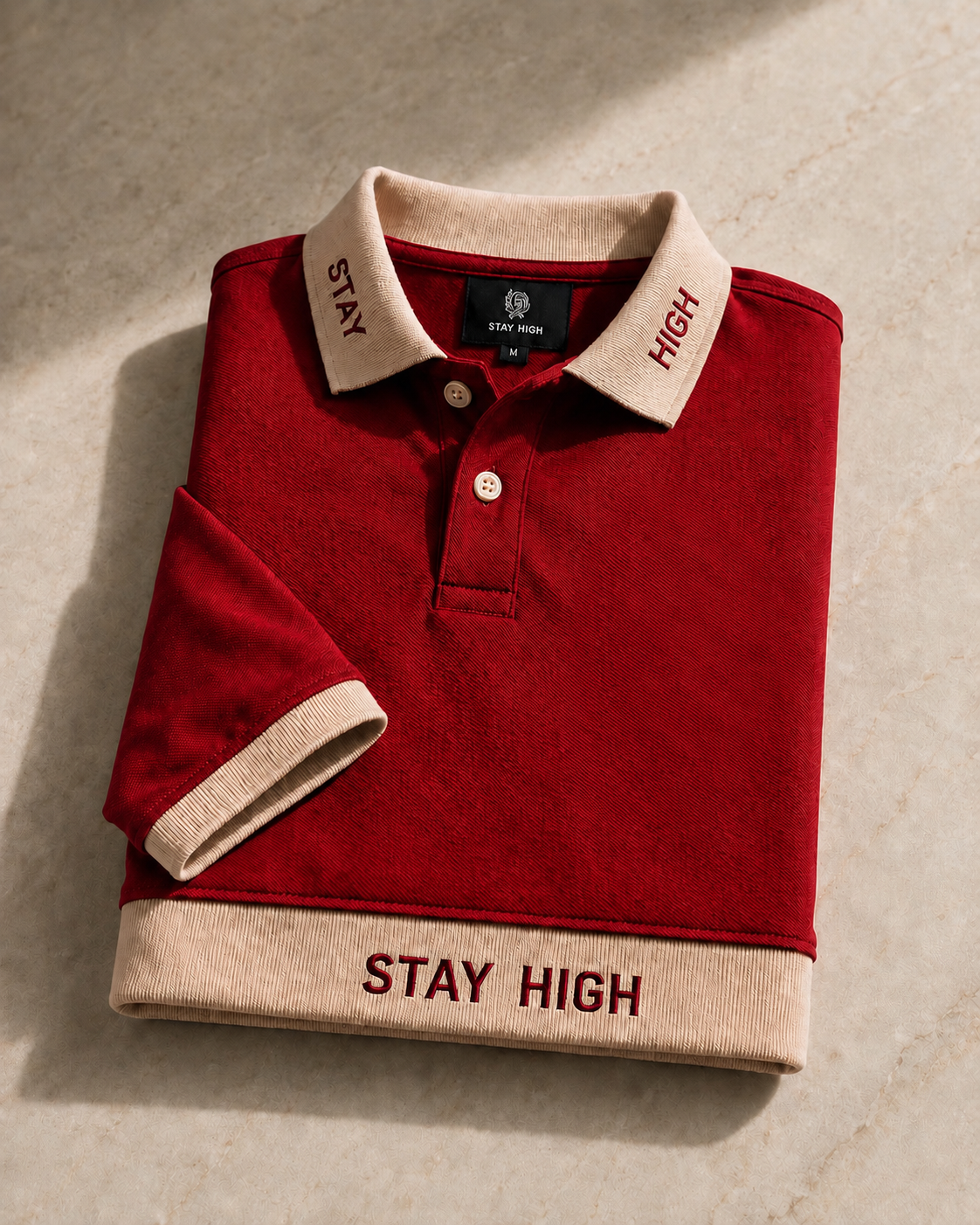 STAY HIGH Premium Polo Tee — Red / Cream